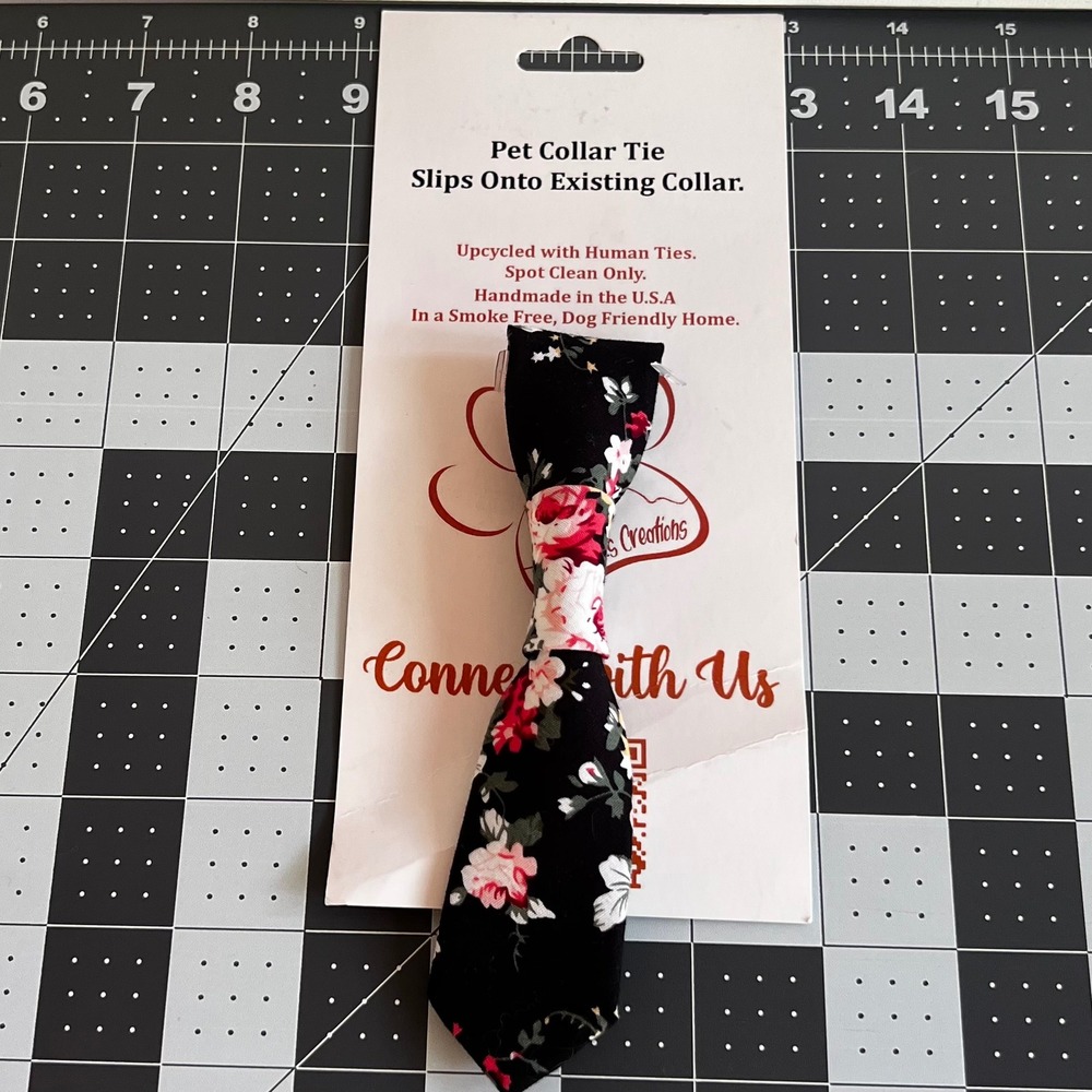 Handmade Floral Pet Collar Tie Black Red Pink Rose Upcycled Dog Accessory 007